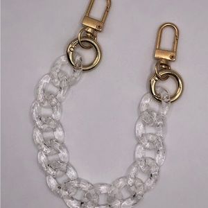 Chain link wristlet strap for wallets, key holders, or SLGs Clear white speckled
